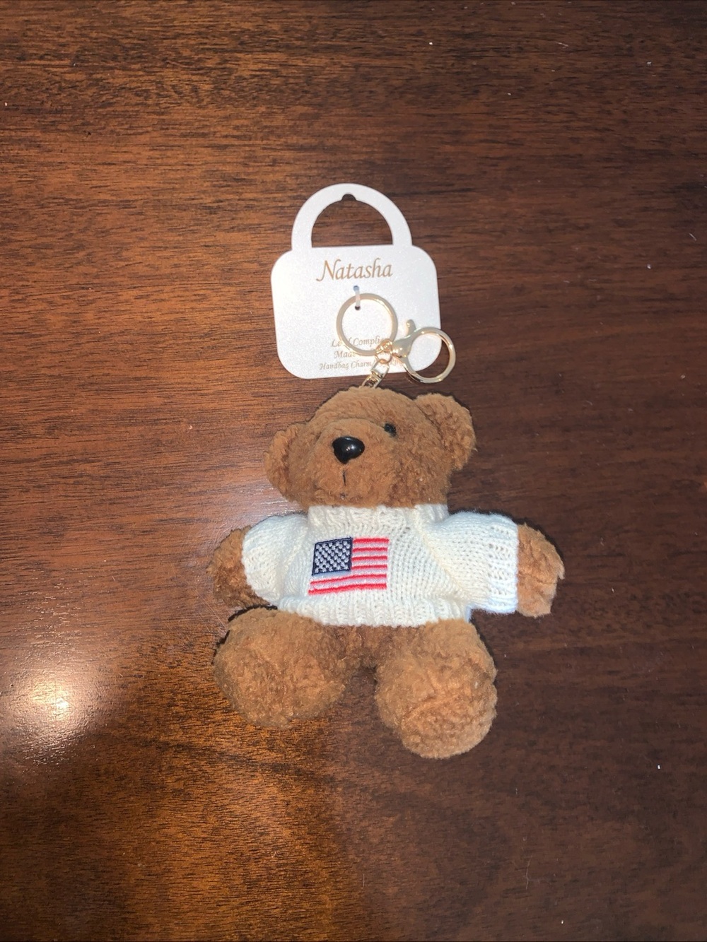Patriotic Teddy Bear in American Flag Sweater Bag Charm from Natasha NWT